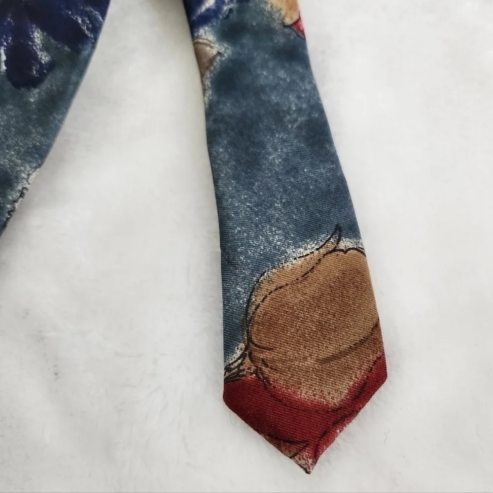 417 By Van Heusen Silk Floral Flower Blue Tan Burgundy Necktie Tie